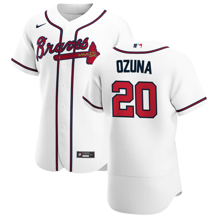 Atlanta Braves 20 Marcell Ozuna Men Nike White Home 2020 Authentic Player MLB Jersey